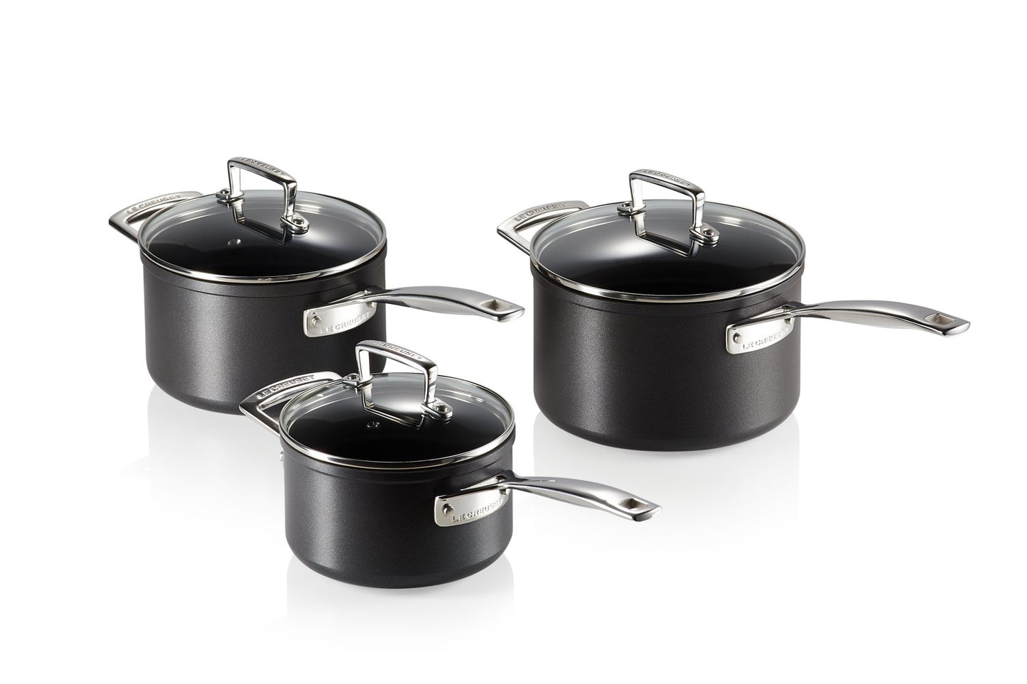 Batteria 3 Casseruole con Manico Lungo Maniglia e Coperchio