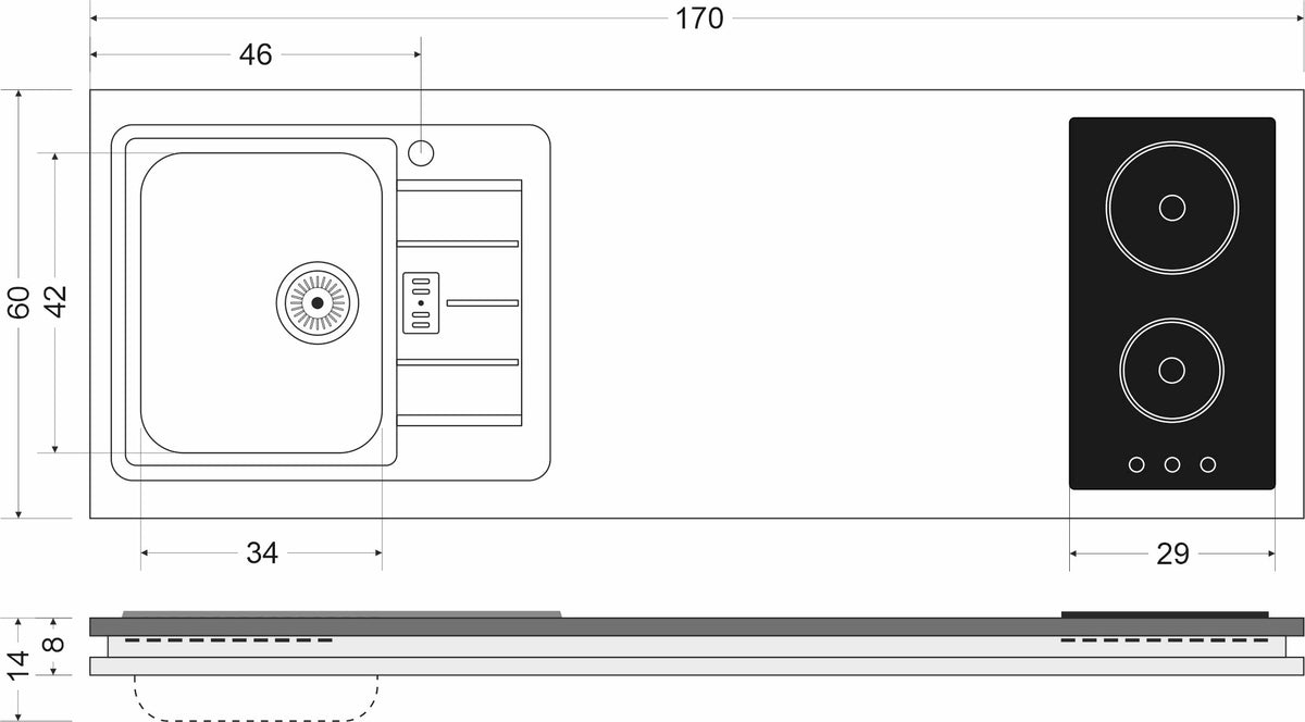 Minicucina Designline MDGG170 - 170 cm